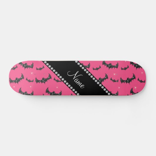 Personalisierter Name Rosa Glitzer Fledermäuse Skateboard (Horizontal)