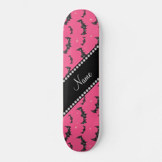 Personalisierter Name Rosa Glitzer Fledermäuse Skateboard (Vorderseite)