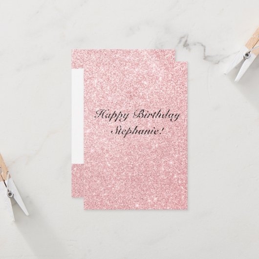 Personalisierter Name Rosa Glitzer Geburtskarte Karte (Vorderseite/Rückseite Beispiel)
