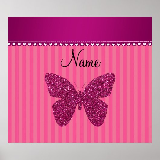 Personalisierter Name Rosa Glitzer Schmetterling Poster (Vorne)