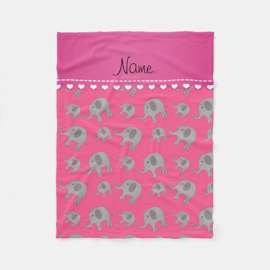 Personalisierter Name Rosa-Graue Elefanten Fleecedecke (Vorderseite)