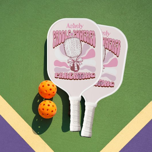 Personalisierter Name Rosa Groovy Retro Mama Pickleball Schläger