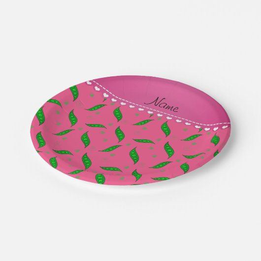 Personalisierter Name Rosa-Grüne Perlpocken Pappteller (Schrägansicht)