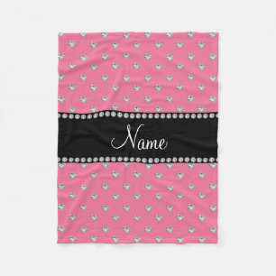 Personalisierter Name Rosa Herzdiamanten Fleecedecke