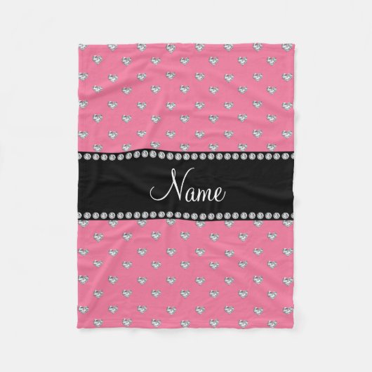 Personalisierter Name Rosa Herzdiamanten Fleecedecke (Vorderseite)