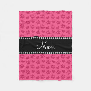 Personalisierter Name Rosa Herzen und Pfotendrucke Fleecedecke