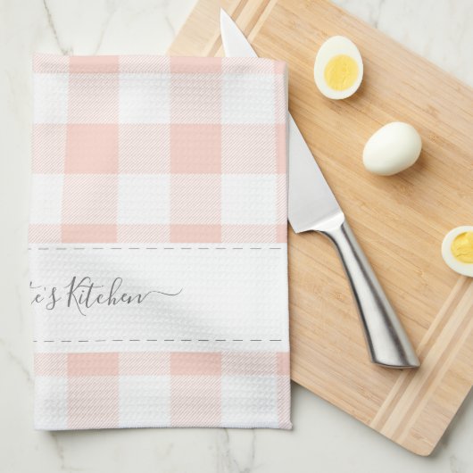 Personalisierter Name Rosa Kariert Geschirrtuch (Viertel Falte)