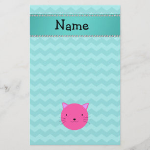 Personalisierter Name Rosa Katze Gesicht türkis C Briefpapier