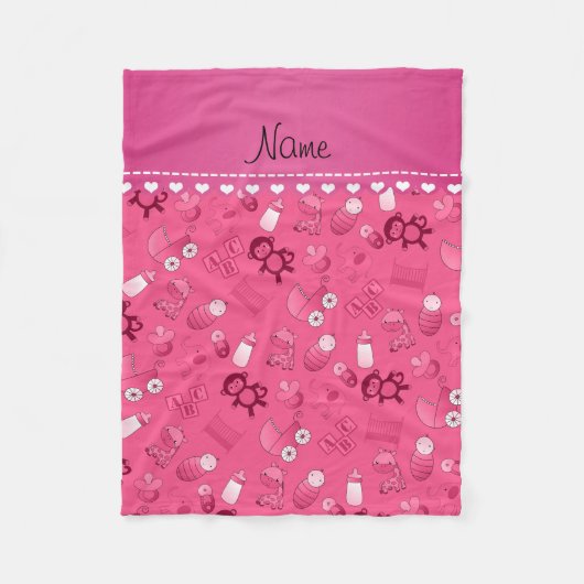 Personalisierter Name Rosa Kleintiere Fleecedecke (Vorderseite)