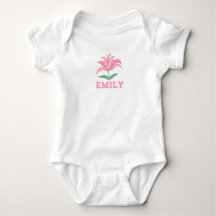 Personalisierter Name Rosa Lilie Blume Baby Bodysu