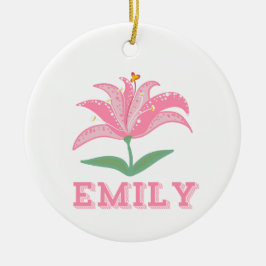 Personalisierter Name Rosa Lilie Blume Keramik Ornament