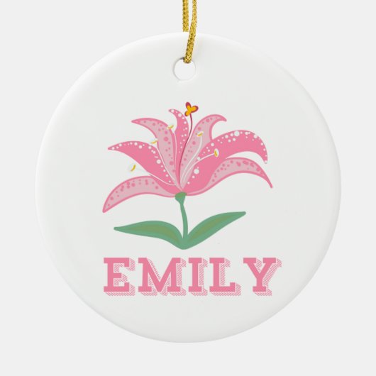 Personalisierter Name Rosa Lilie Blume Keramik Ornament (Vorne)