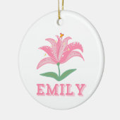 Personalisierter Name Rosa Lilie Blume Keramik Ornament (Links)
