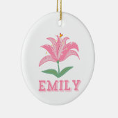 Personalisierter Name Rosa Lilie Blume Keramik Ornament (Rechts)