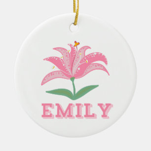 Personalisierter Name Rosa Lilie Blume Keramik Ornament