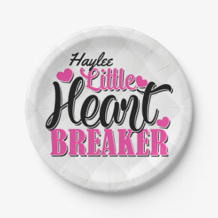 Personalisierter NAME Rosa Little Heart Breaker Pappteller