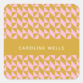 Personalisierter Name Rosa Mustard Geometric Retro Quadratischer Aufkleber (Vorderseite)