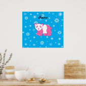 Personalisierter Name Rosa panda blauer Schneefloc Poster (Küche)
