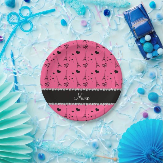 Personalisierter Name Rosa Pariseiffturm Pappteller (Party)