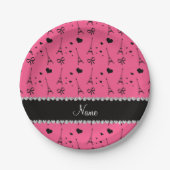 Personalisierter Name Rosa Pariseiffturm Pappteller (Vorderseite)