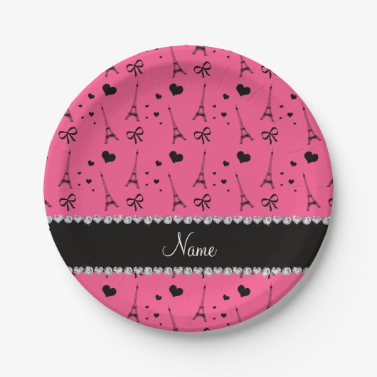 Personalisierter Name Rosa Pariseiffturm Pappteller (Vorderseite)