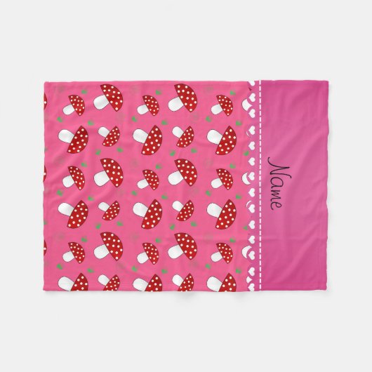 Personalisierter Name Rosa Pilze Fleecedecke (Vorderseite (Horizontal))