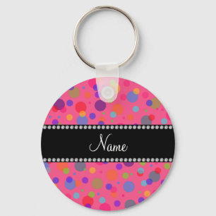 Personalisierter Name Rosa Polka Punkte Schlüsselanhänger