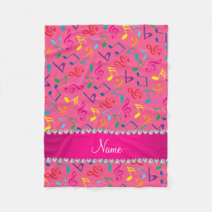 Personalisierter Name Rosa Regenbogen-Musiknoten Fleecedecke