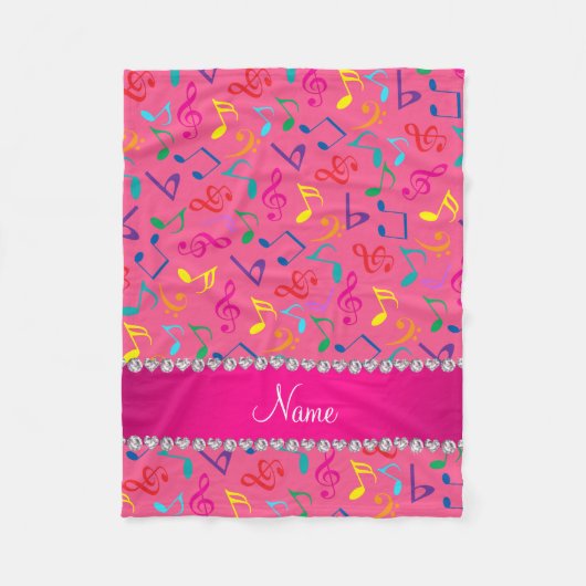 Personalisierter Name Rosa Regenbogen-Musiknoten Fleecedecke (Vorderseite)