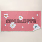 Personalisierter Name Rosa Retro Style Blume Strandtuch (Vorderseite)