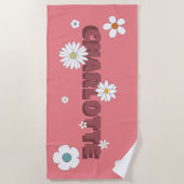 Personalisierter Name Rosa Retro Style Blume Strandtuch (Vorderseite)