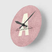Personalisierter Name Rosa Rosegold Glitzer Runde Wanduhr (Winkel)