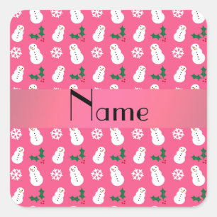 Personalisierter Name Rosa Snowman Weihnachten Quadratischer Aufkleber