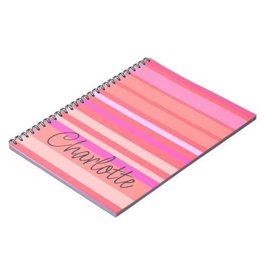 Personalisierter Name Rosa Streifen Notizblock (Linke Seite)