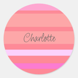 Personalisierter Name Rosa Streifen Runder Aufkleber