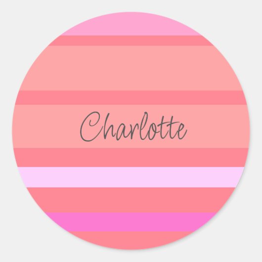 Personalisierter Name Rosa Streifen Runder Aufkleber (Vorderseite)