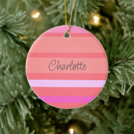 Personalisierter Name Rosa Streifen Weihnachten Keramik Ornament