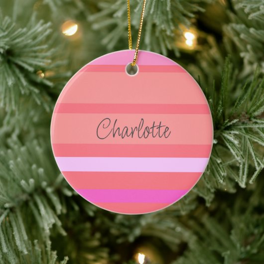 Personalisierter Name Rosa Streifen Weihnachten Keramik Ornament (Baum)