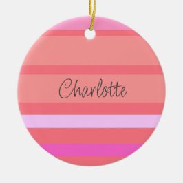 Personalisierter Name Rosa Streifen Weihnachten Keramik Ornament