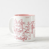 Personalisierter Name Rosa Typografie Zweifarbige Tasse (Vorderseite Links)