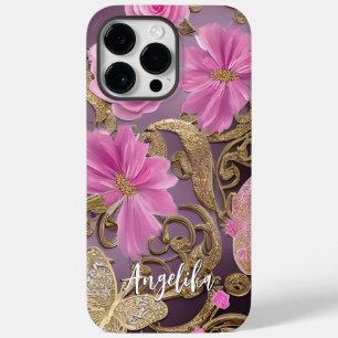 Personalisierter Name Rosa und Gold Schmetterling Case-Mate iPhone 14 Pro Max Hülle