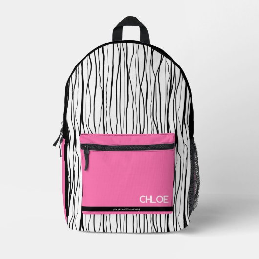 Personalisierter Name Rosa und Schwarz Bedruckter Rucksack (Vorderseite)