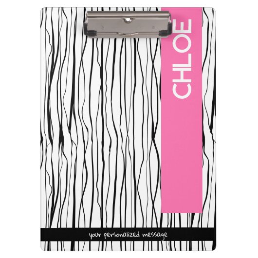 Personalisierter Name Rosa und Schwarz Klemmbrett (Vorderseite)
