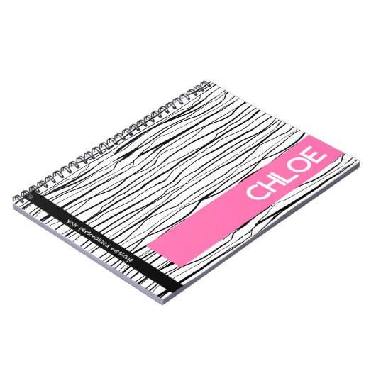 Personalisierter Name Rosa und Schwarz Notizblock (Linke Seite)