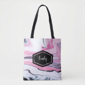Personalisierter Name Rosa und schwarzer Marmorwür Tasche (Vorderseite)