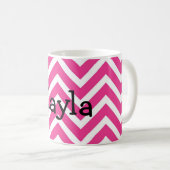Personalisierter Name Rosa und Weiß Zickzack Kaffeetasse (VorderseiteRechts)