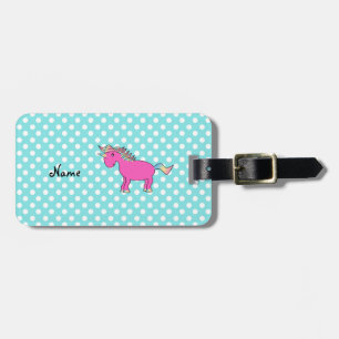 Personalisierter Name Rosa unicorn blaue Polka Pun Gepäckanhänger
