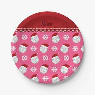 Personalisierter Name Rosa Volleyballs Weihnachtsm Pappteller