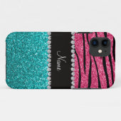 Personalisierter Name Rosa zebra türkis Glitzer Case-Mate iPhone Hülle (Rückseite (Horizontal))