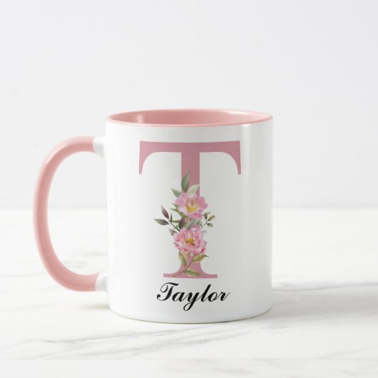 Personalisierter Name Rose Florales Monogramm Tass Tasse (Links)
